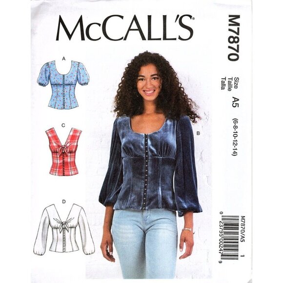 McCall's M7870 Misses 6 to 14 Fitted Peasant Top Uncut Sewing Pattern New - Picture 1 of 2